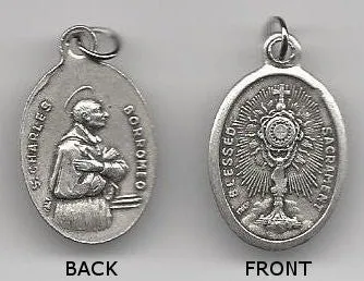 1 Oval Oxidized Blessed Sacrament Saint Charles Borromeo Medal