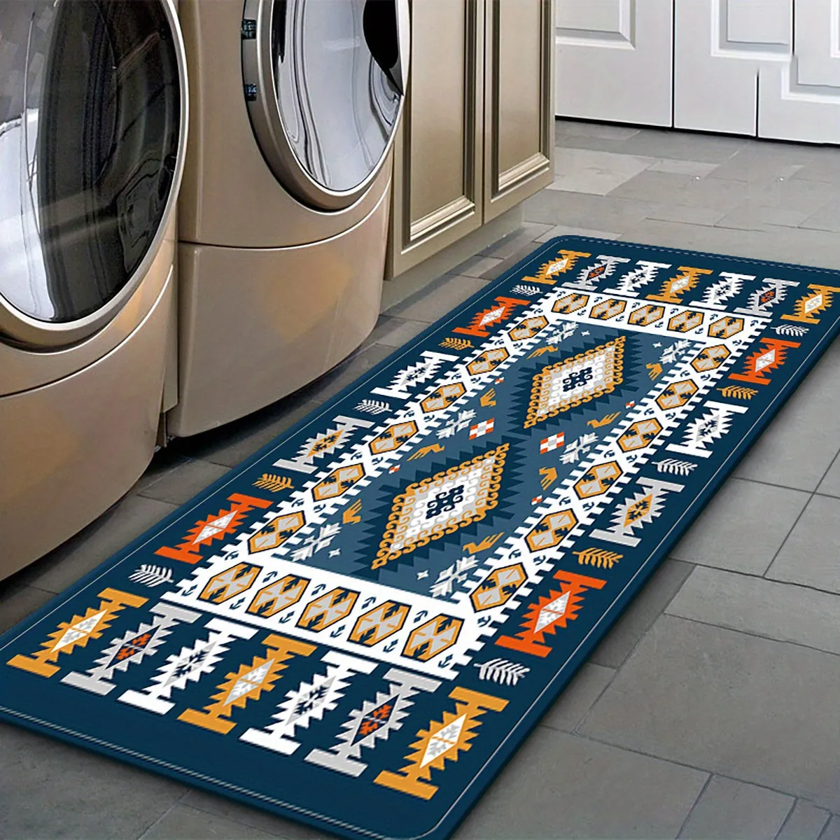 1pc soft Southwest Kitchen rugs, Navy Blue Carpet, runner rugs for kitchen laundry hallway, Dirt-resistant Durable Washable Non-