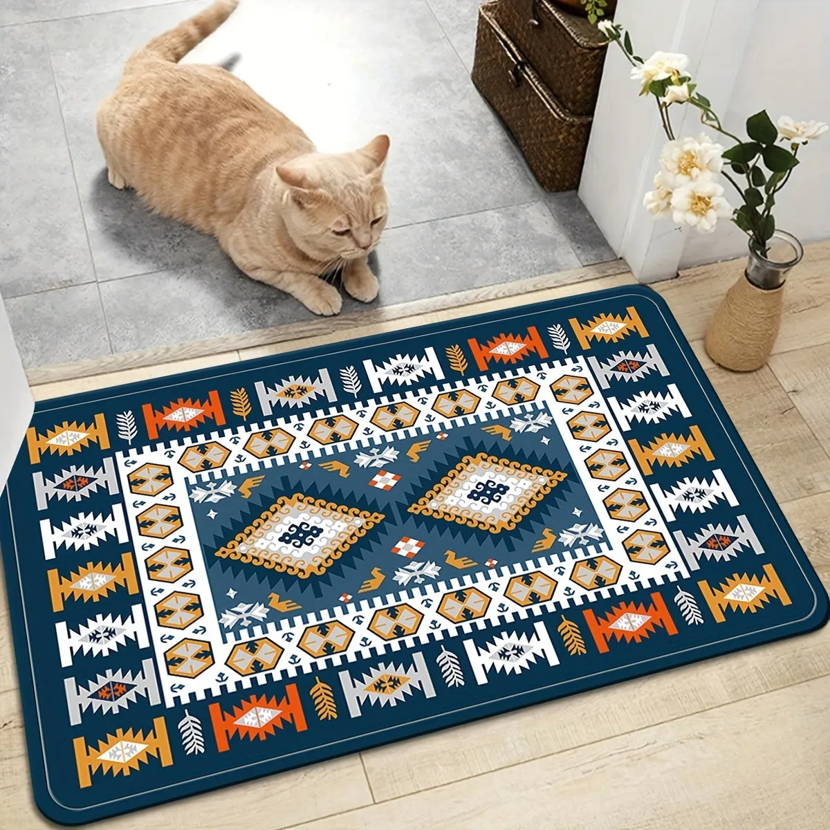 1pc soft Southwest Kitchen rugs, Navy Blue Carpet, runner rugs for kitchen laundry hallway, Dirt-resistant Durable Washable Non-