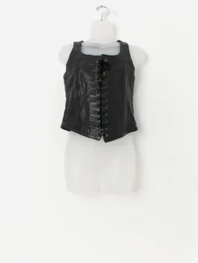 80s vintage black leather lace up vest with zip up back – Medium