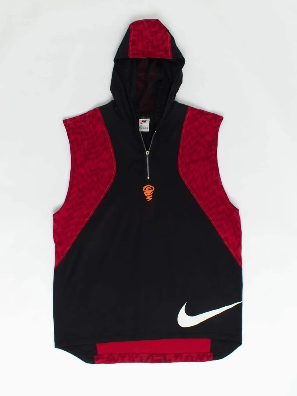 90s vintage Nike basketball vest / sleeveless hoodie black and red zig zag print – Large