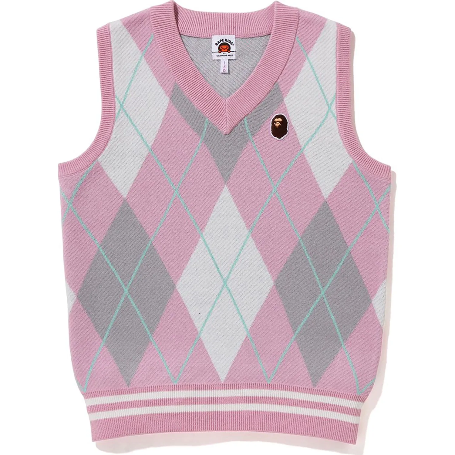 APE HEAD PATCH ARGYLE KNIT VEST KIDS