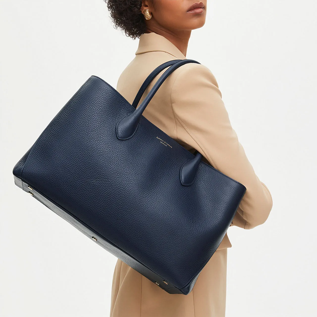 ASPINAL OF LONDON ONLINE EXCLUSIVE London Grained Leather Tote Bag - Navy