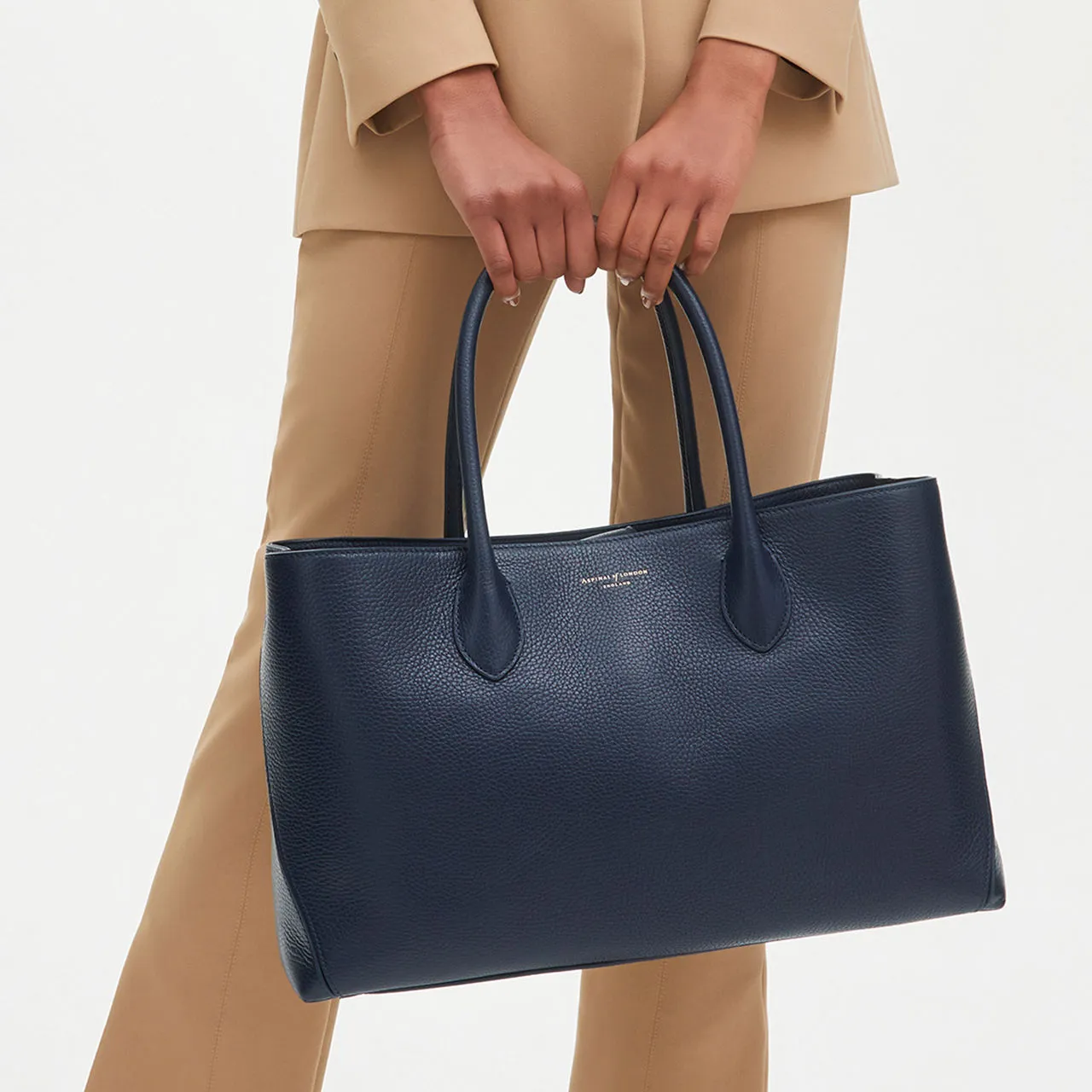 ASPINAL OF LONDON ONLINE EXCLUSIVE London Grained Leather Tote Bag - Navy