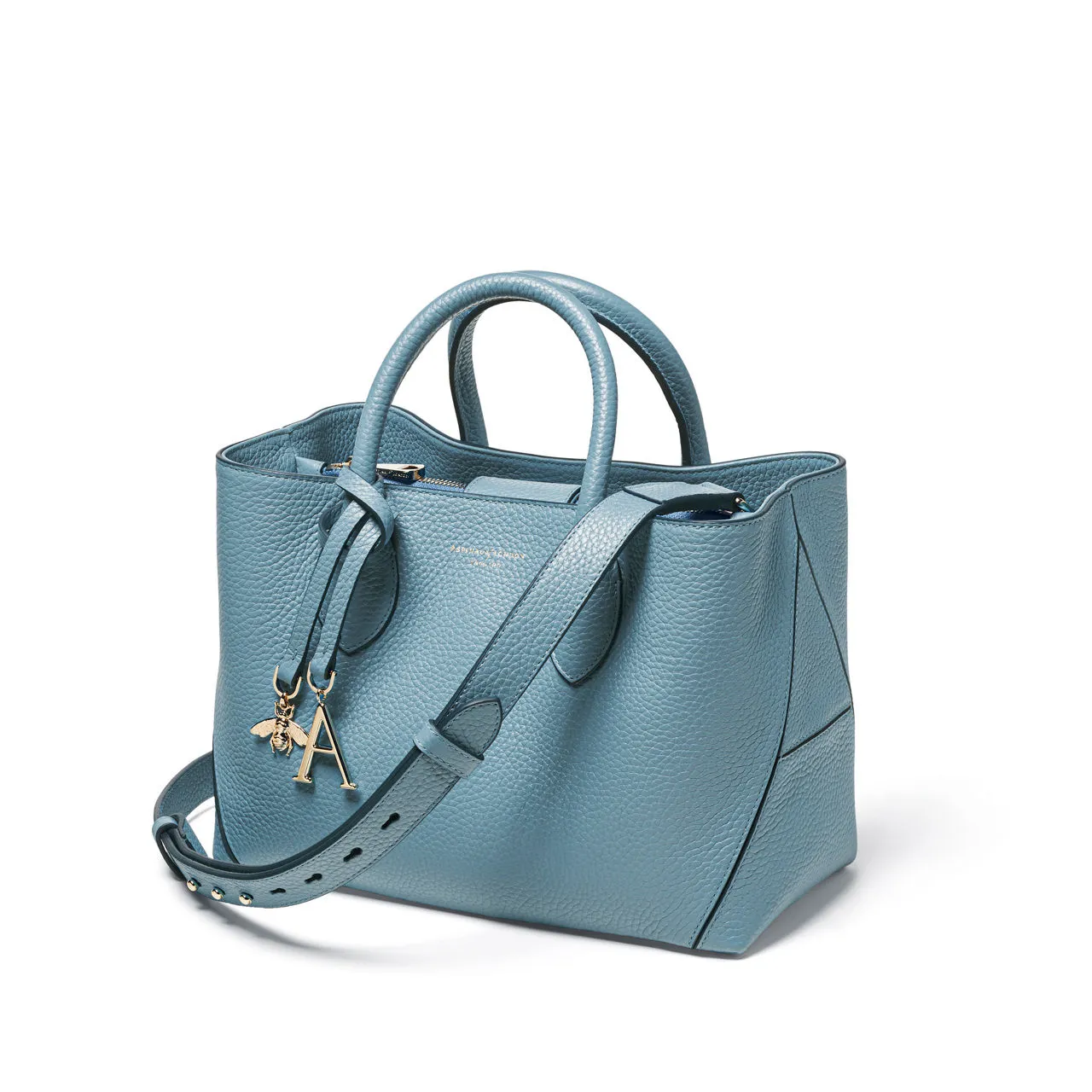 ASPINAL OF LONDON ONLINE EXCLUSIVE London Midi Grained Leather Tote Bag - Cornflower