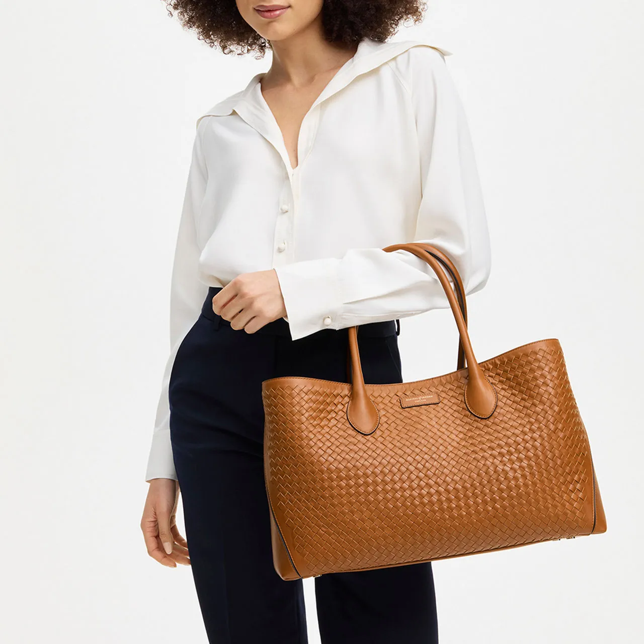 ASPINAL OF LONDON ONLINE EXCLUSIVE London Woven Leather Tote Bag - Tan