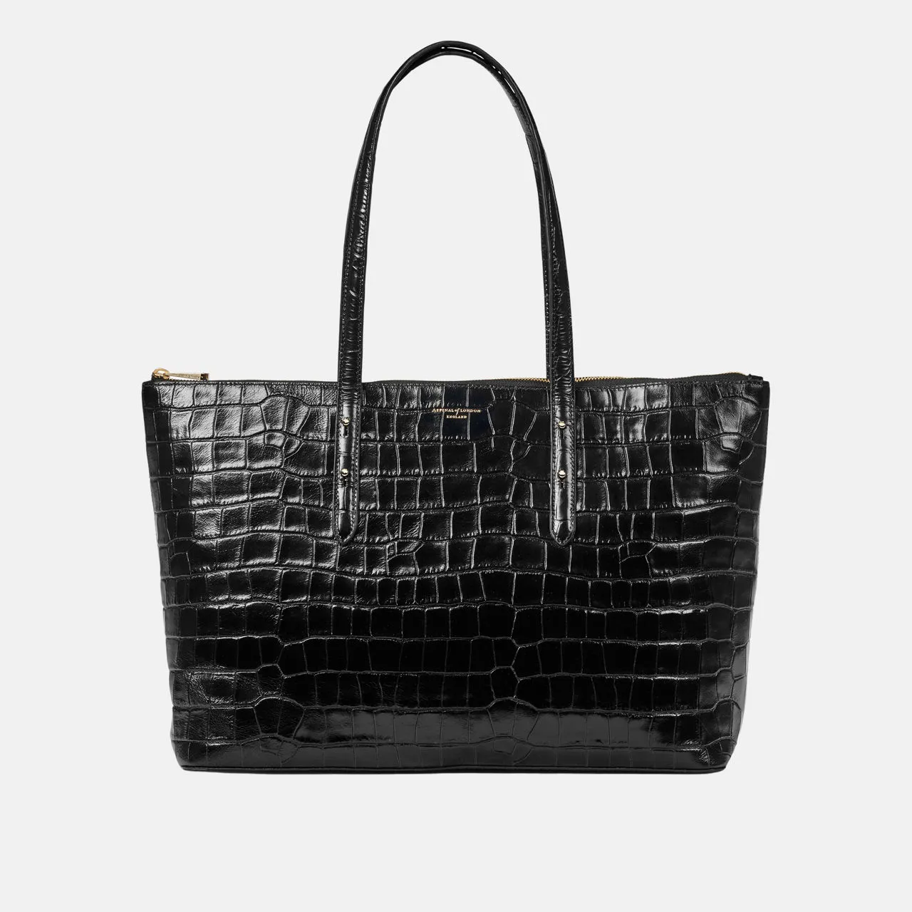 ASPINAL OF LONDON ONLINE EXCLUSIVE Regent Patent-Croc Tote Bag - Black