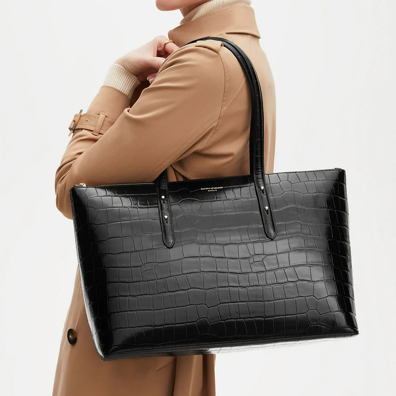 ASPINAL OF LONDON ONLINE EXCLUSIVE Regent Patent-Croc Tote Bag - Black