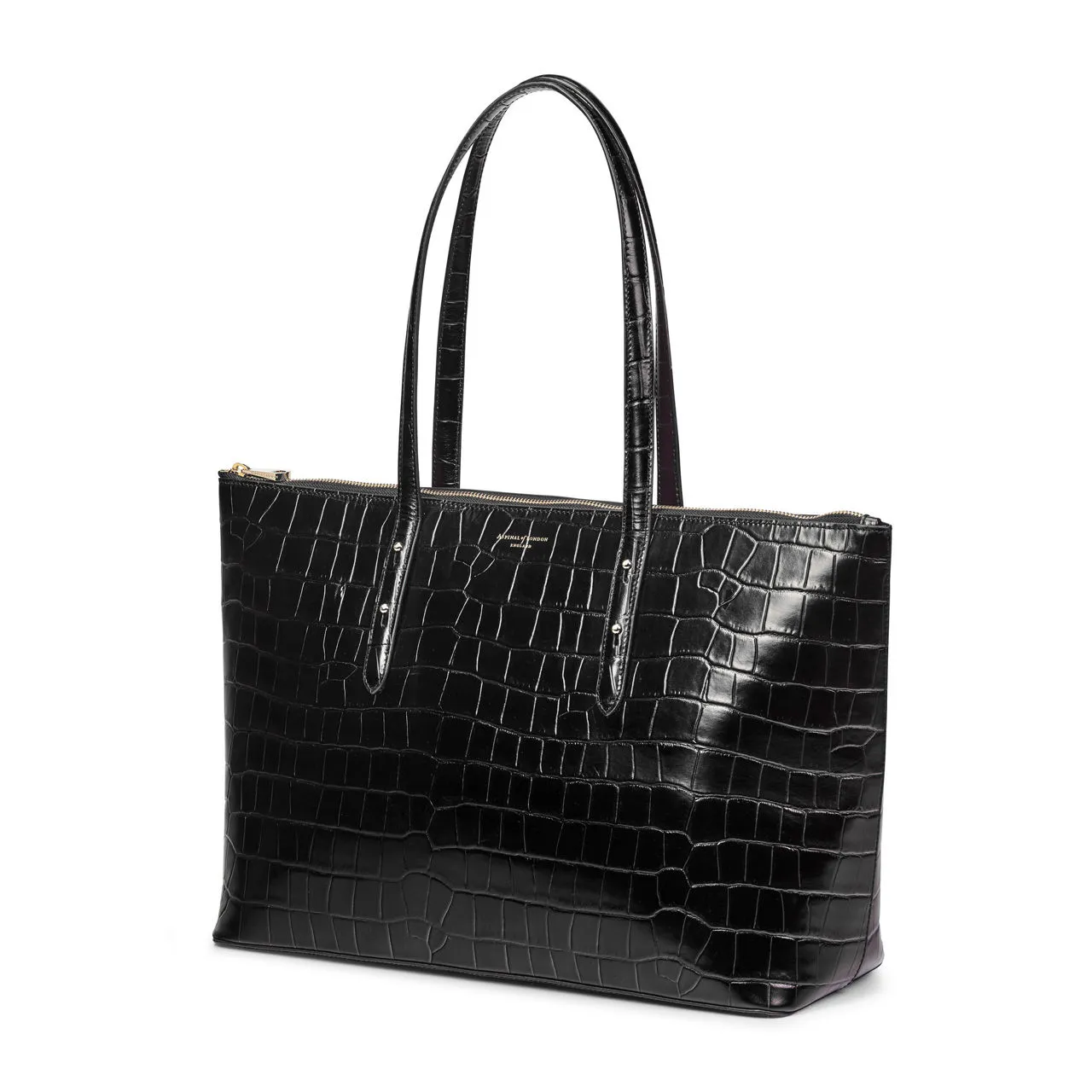 ASPINAL OF LONDON ONLINE EXCLUSIVE Regent Patent-Croc Tote Bag - Black