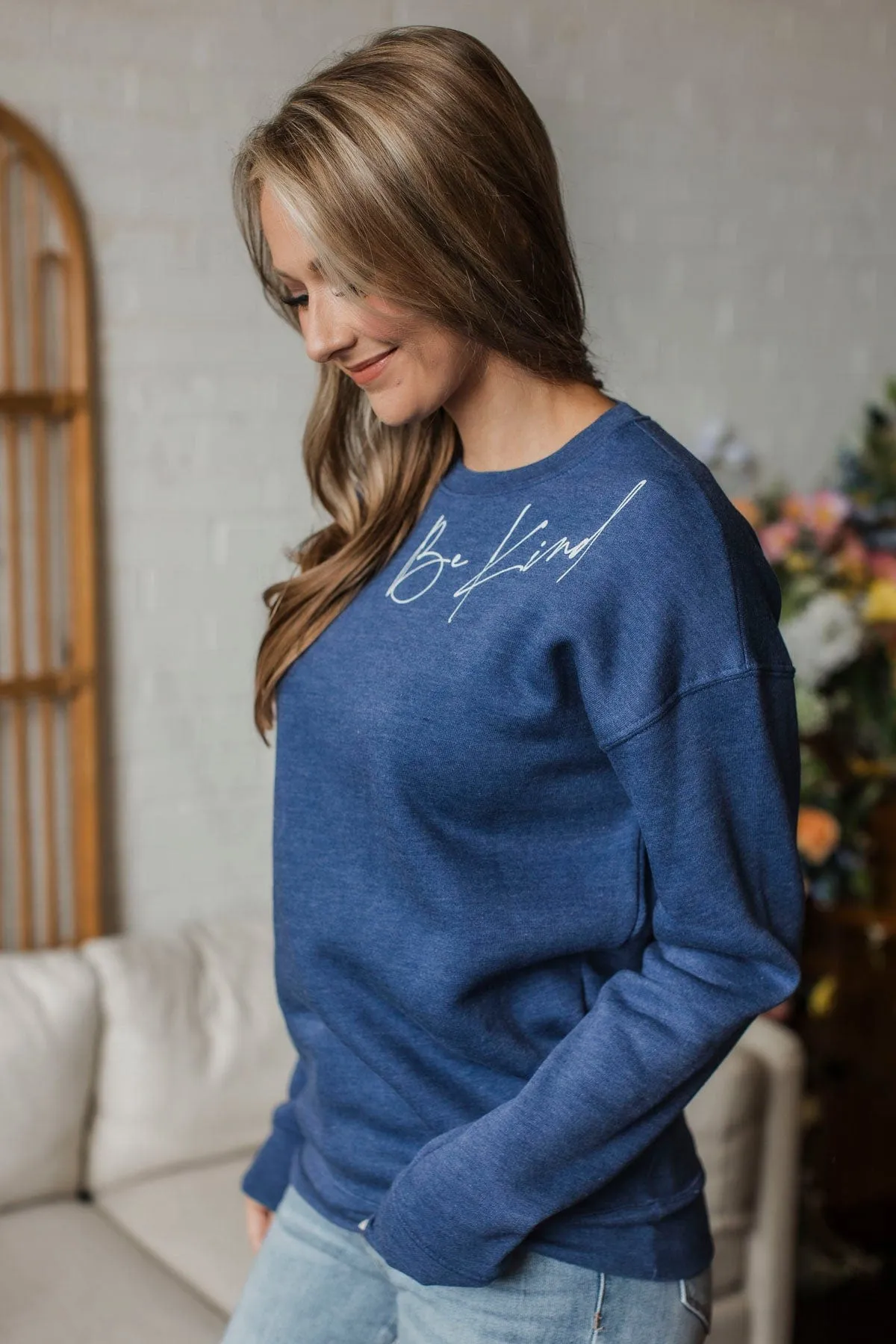 Be Kind Crew Neck Pullover- Royal Blue