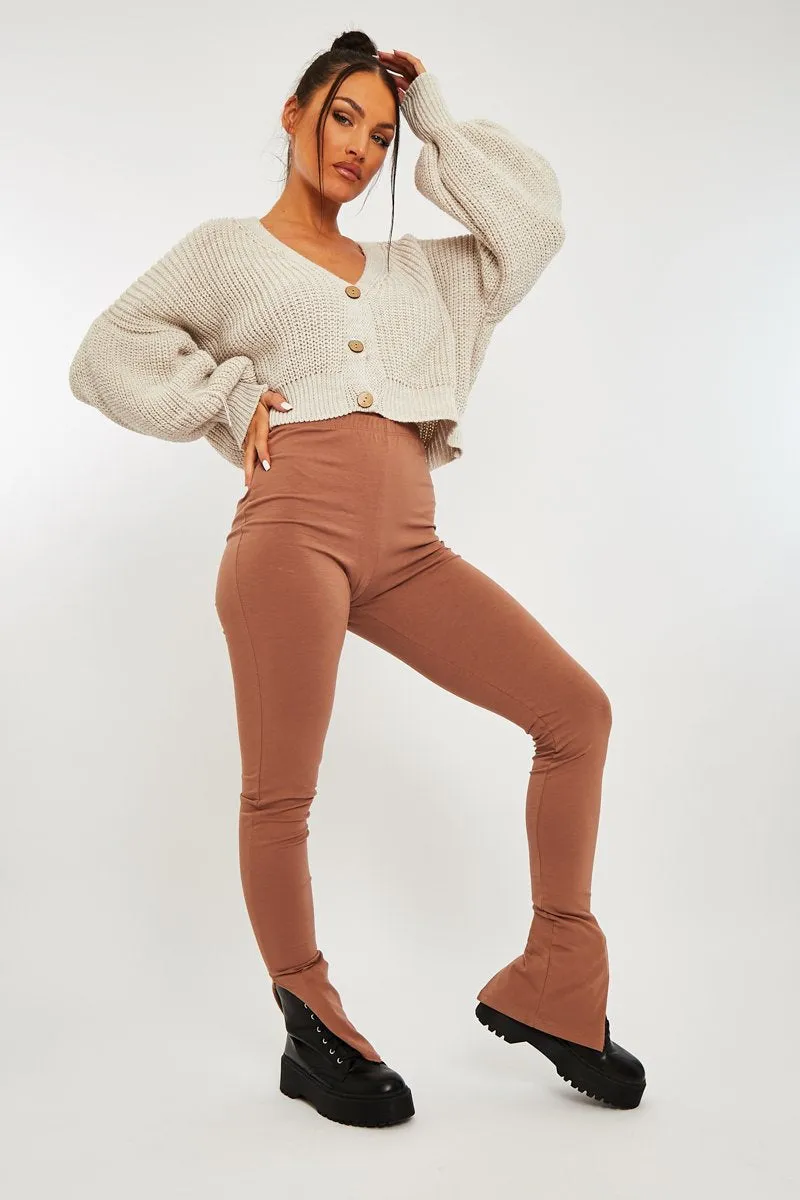 Beige Side Split Leggings - Oliviah