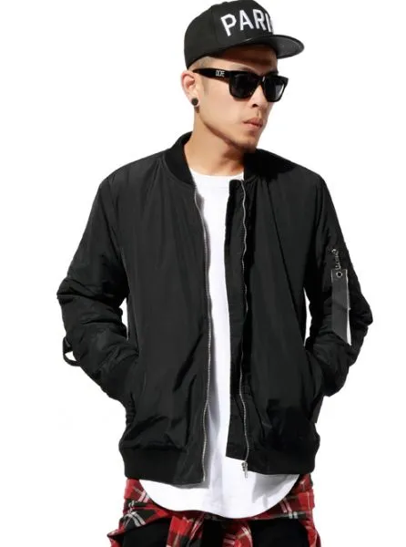 Bomber Jacket for Men with Back Straps - Black