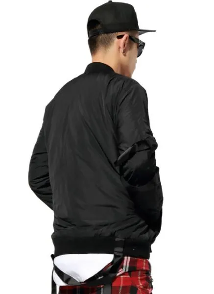 Bomber Jacket for Men with Back Straps - Black