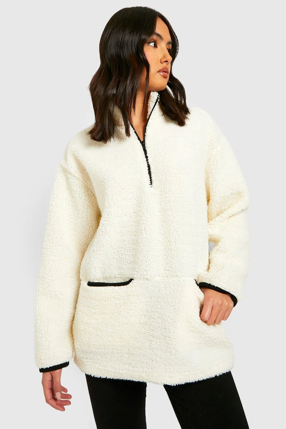 Borg Contrast Half Zip Sweater