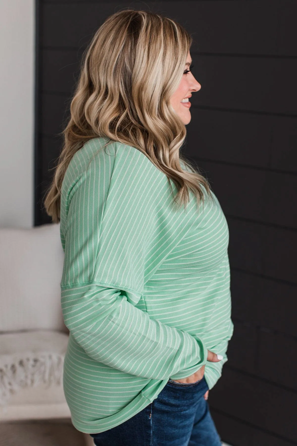 Brighten My Day Striped Pullover Top- Mint