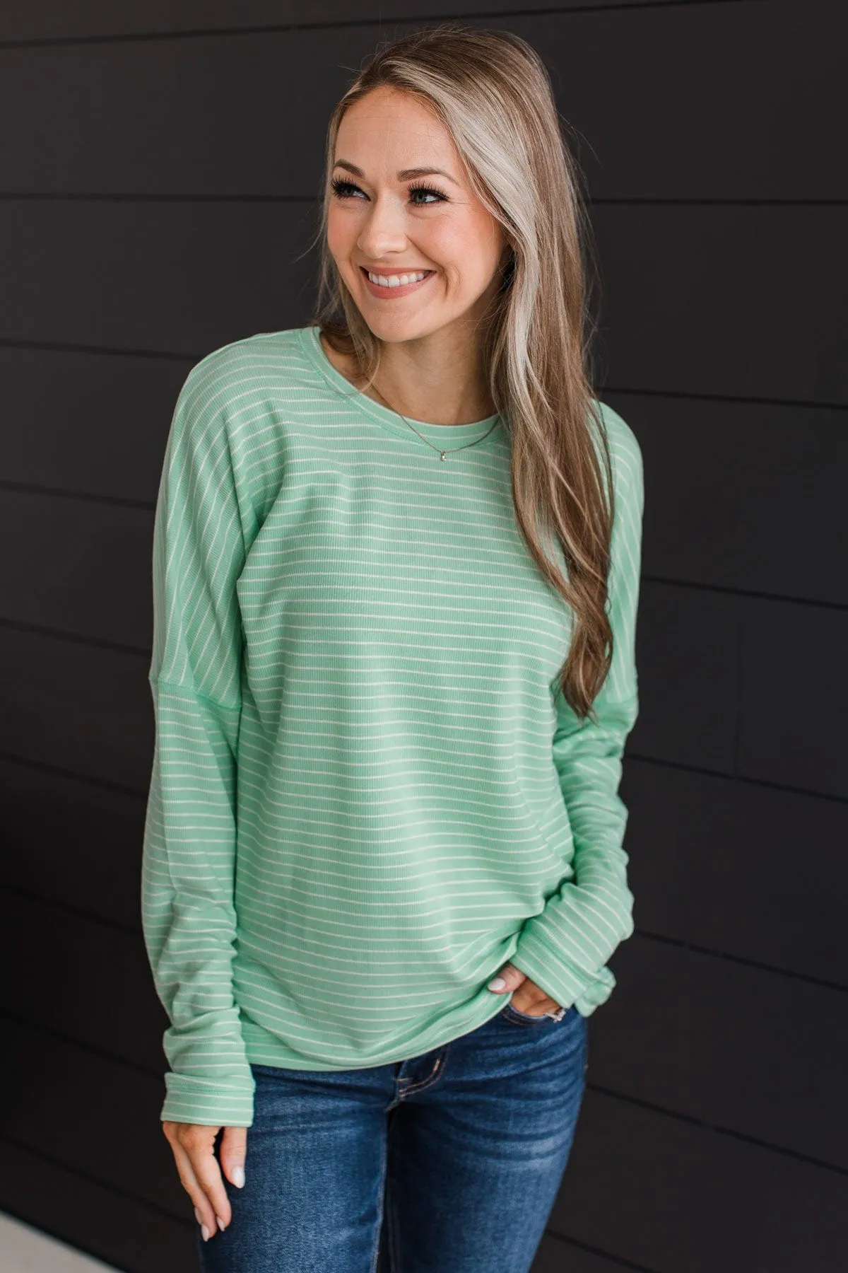 Brighten My Day Striped Pullover Top- Mint