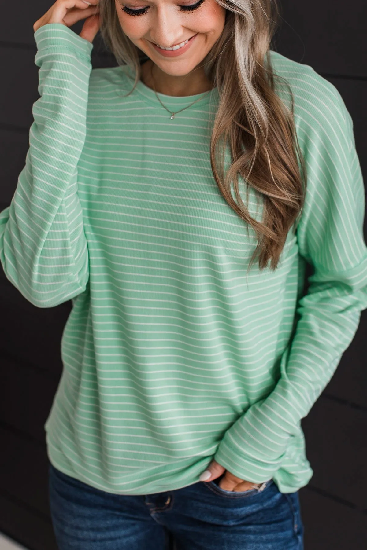 Brighten My Day Striped Pullover Top- Mint