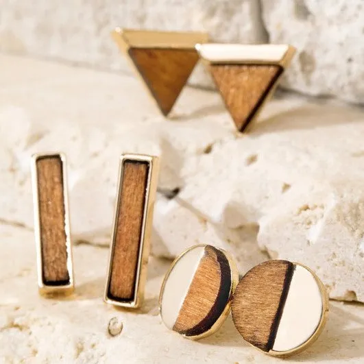 Brown Geometric Stud Earrings Pack