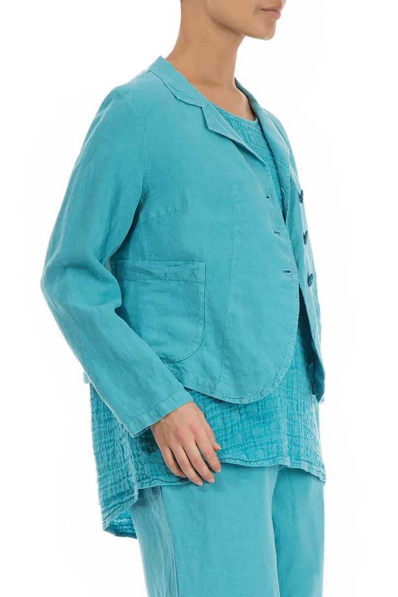 Buttoned Turquoise Linen Jacket