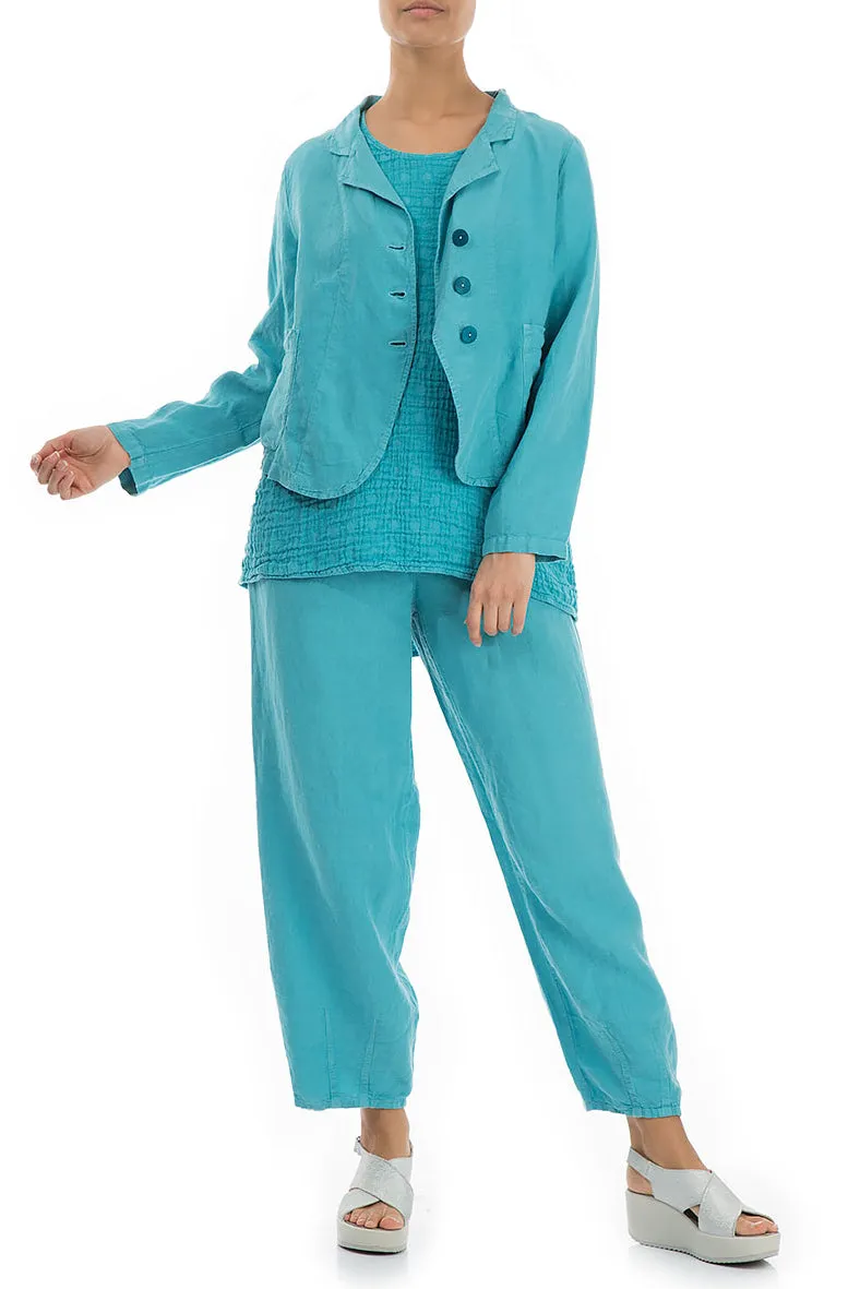 Buttoned Turquoise Linen Jacket