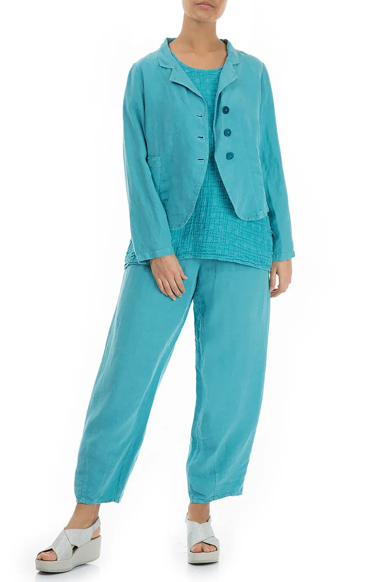 Buttoned Turquoise Linen Jacket