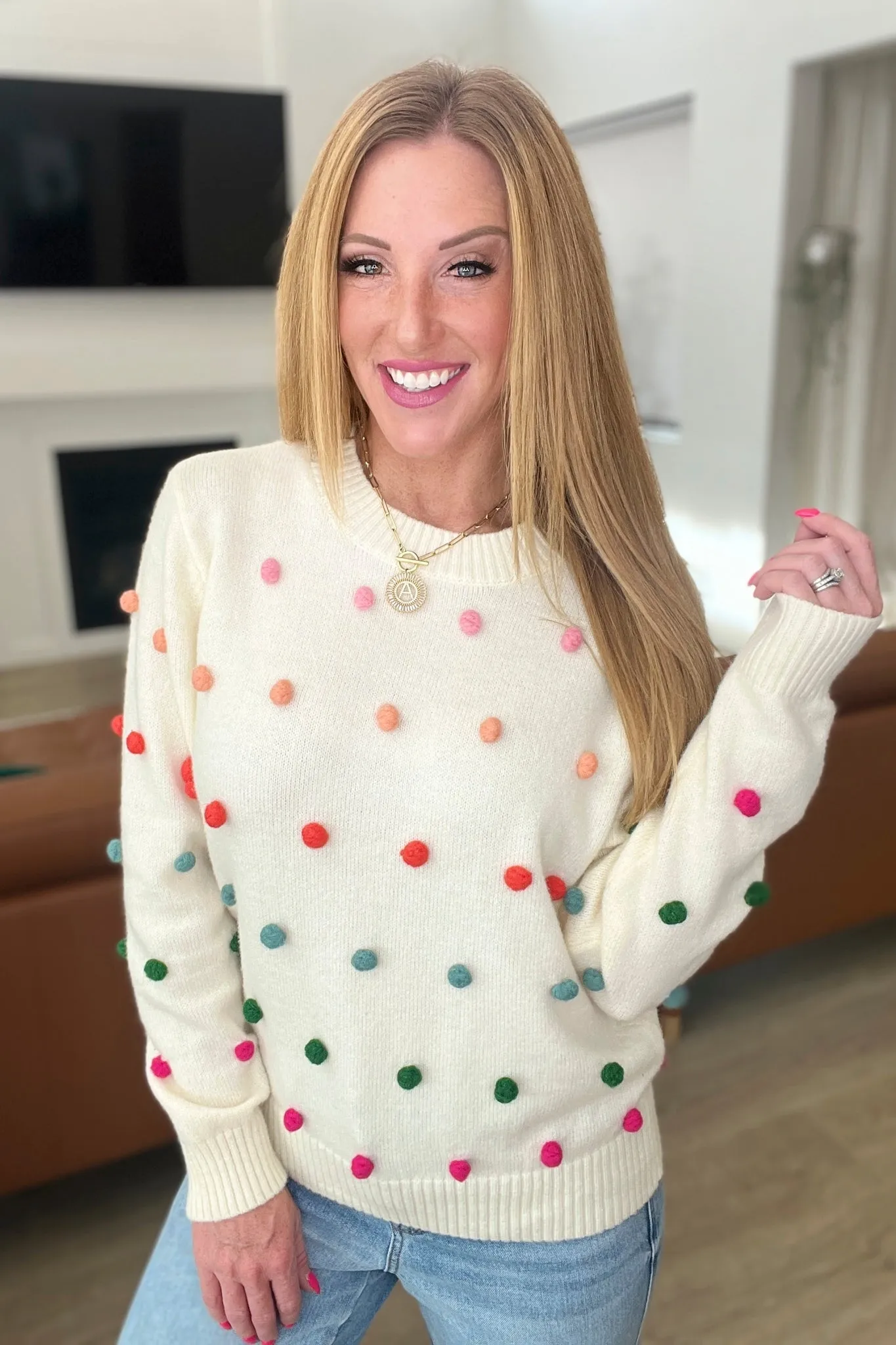 Candy Buttons Pom Detail Sweater