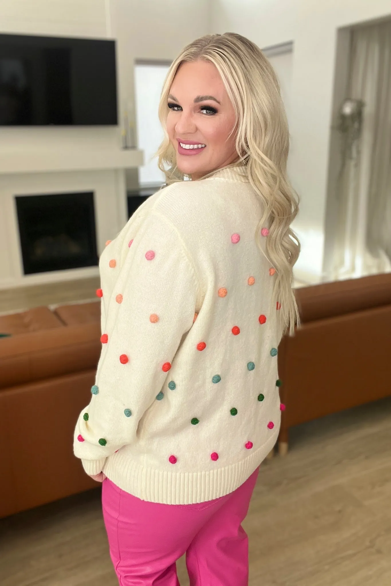 Candy Buttons Pom Detail Sweater