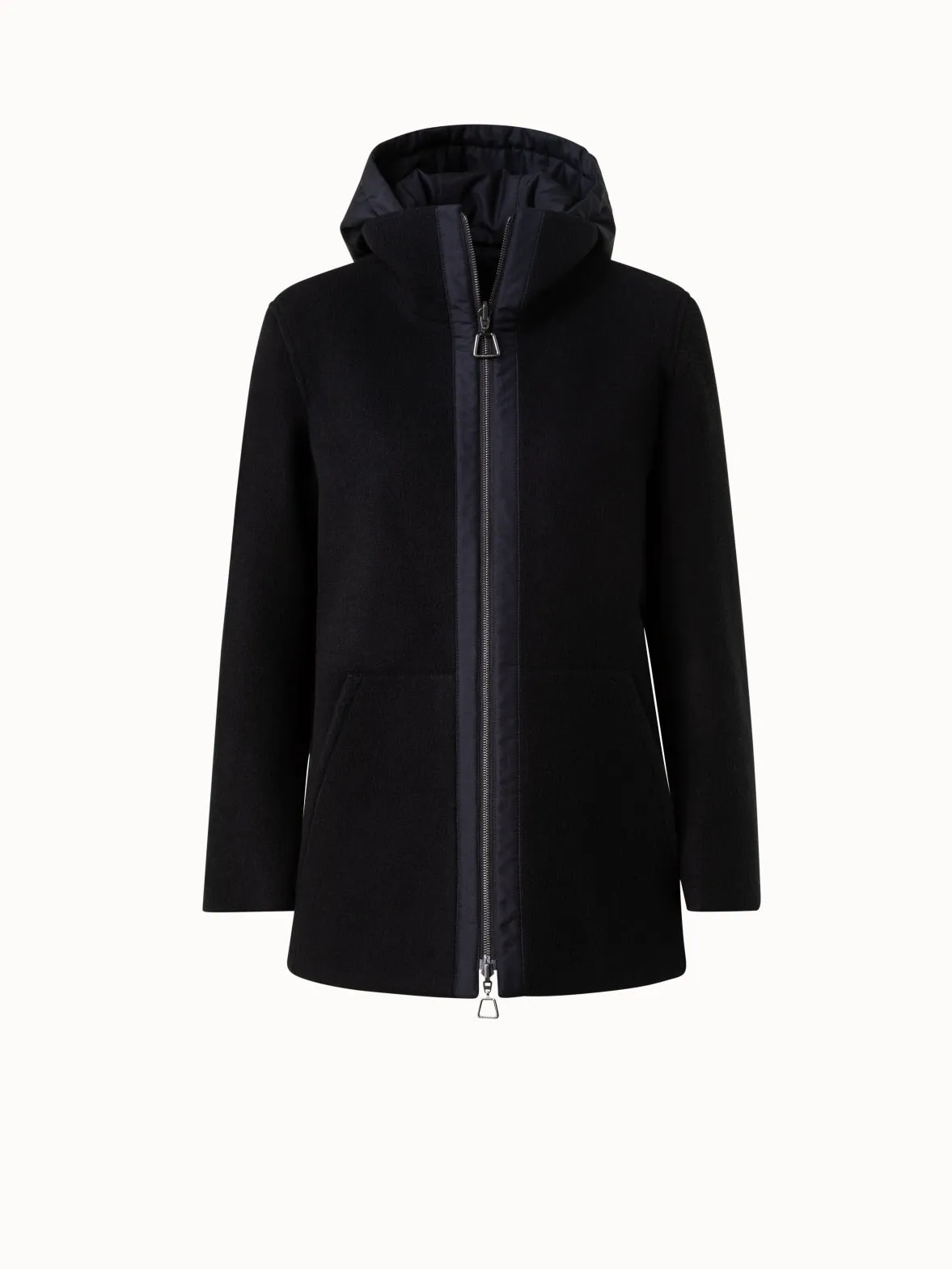 Cashmere Jersey and Silk Poplin Reversible Jacket with Detachable Hood