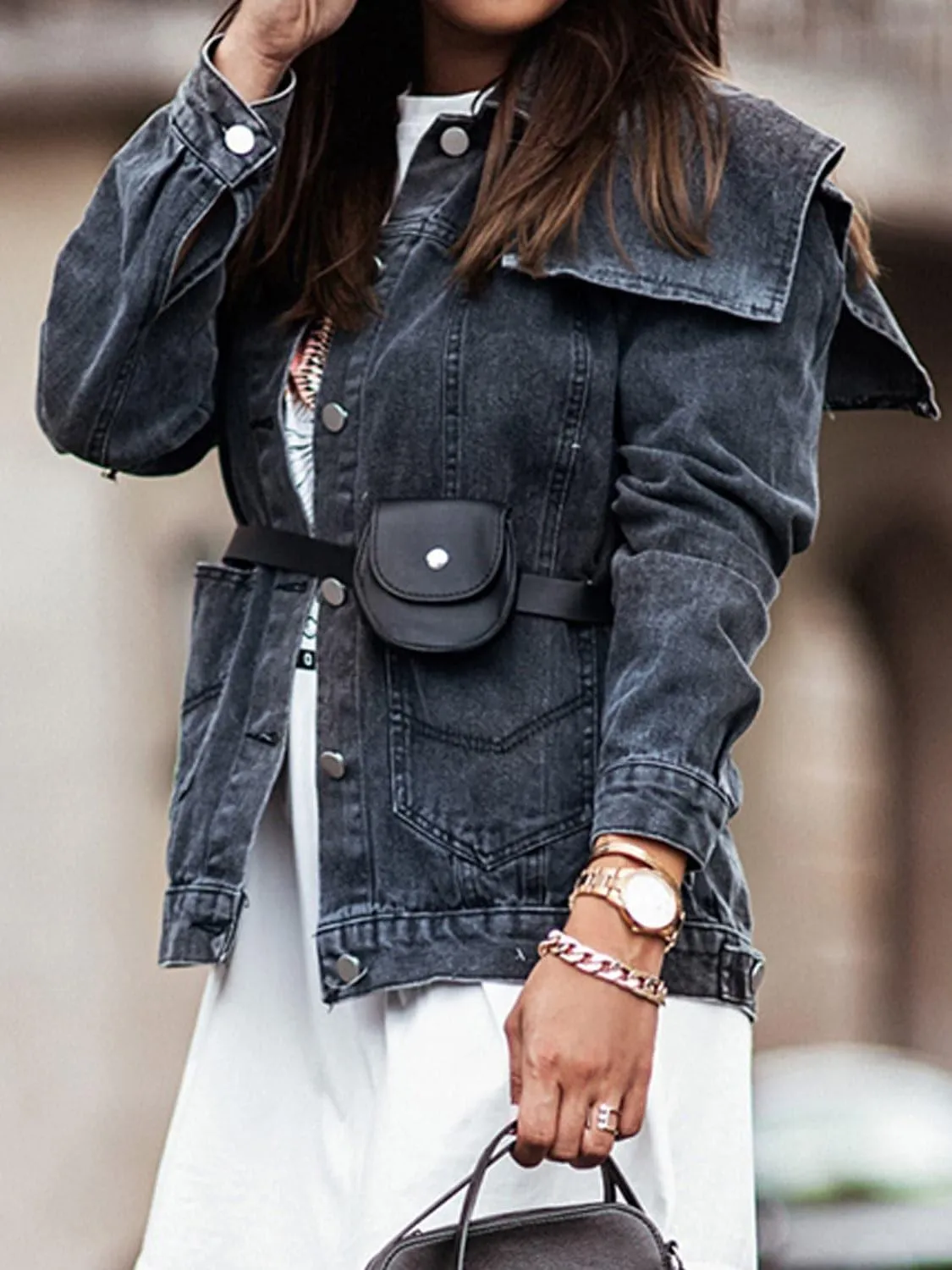 Collared Neck Button Down Denim Jacket