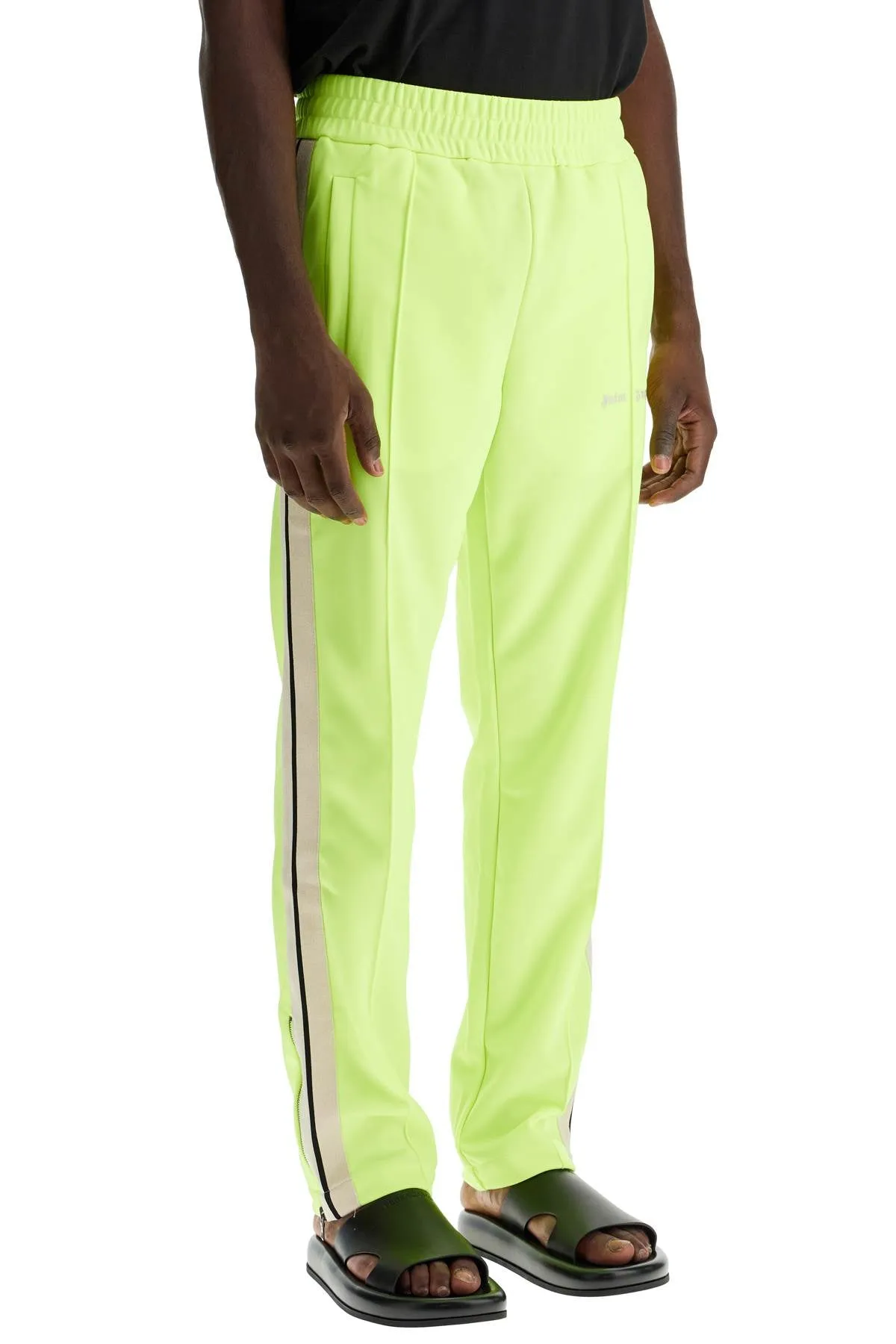 contrast band joggers with track in PMCJ020F24FAB002 YELLOW FLUO  OFF WHITE