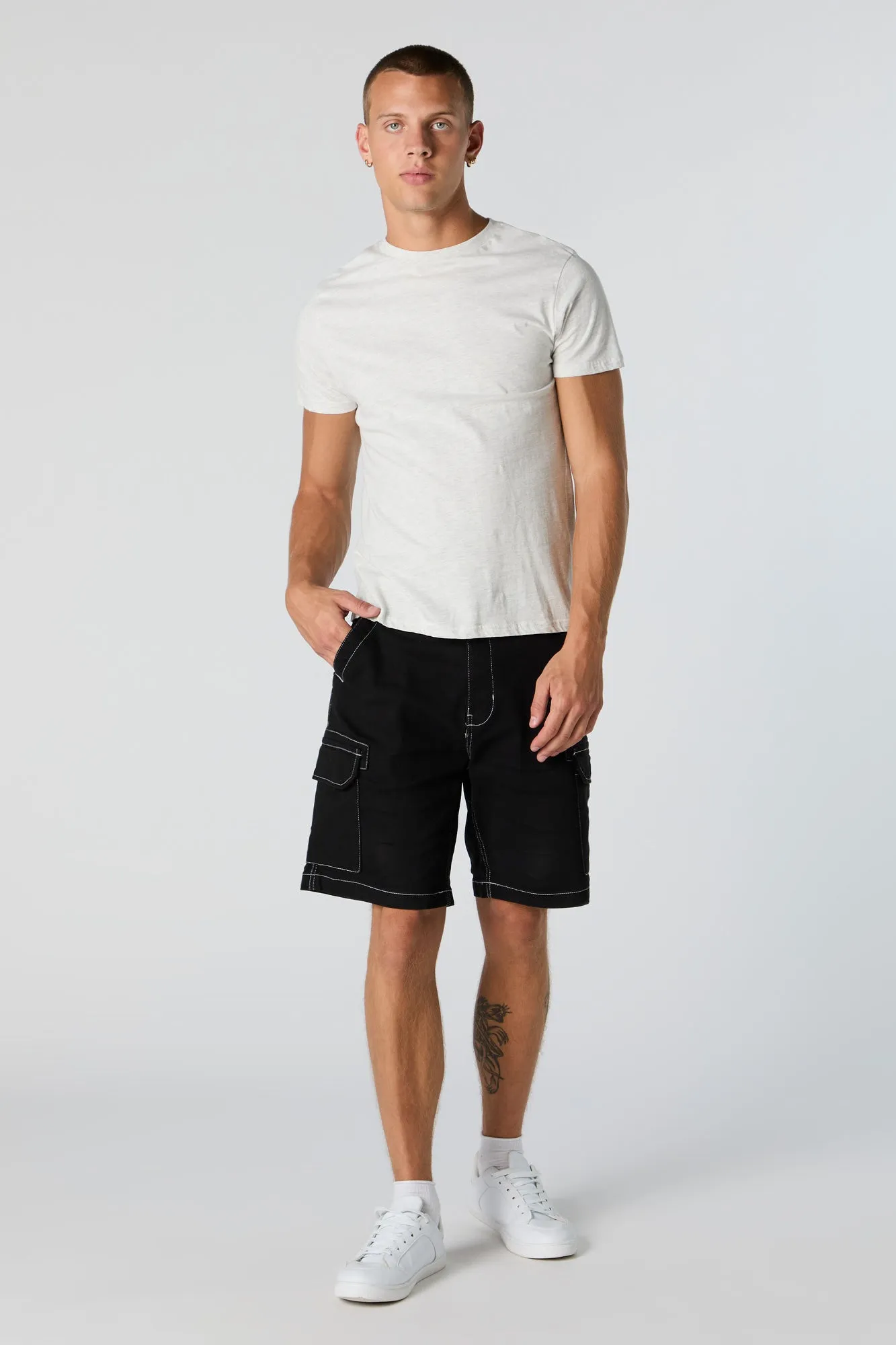 Contrast Stitch Denim Cargo Short