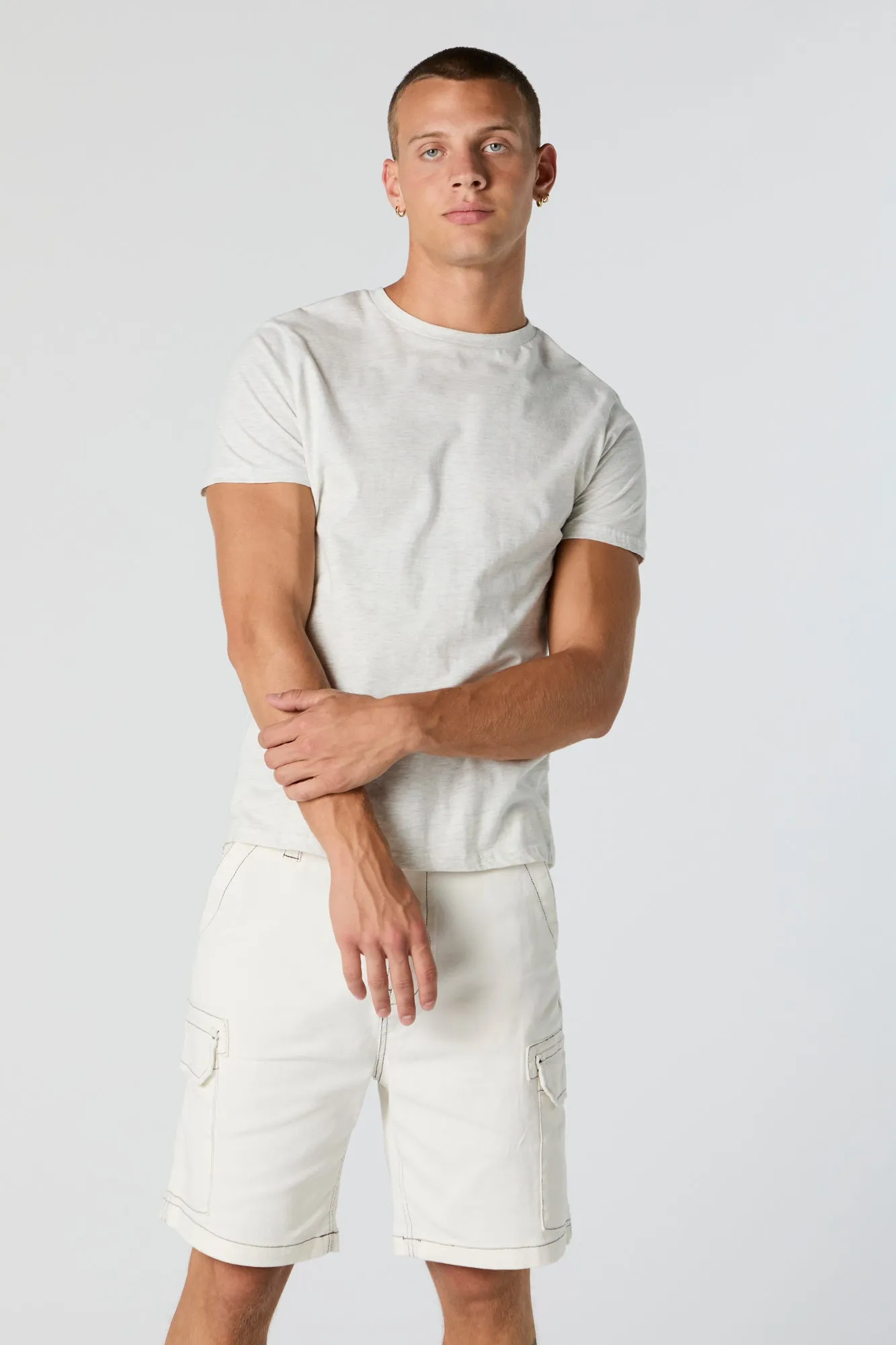 Contrast Stitch Denim Cargo Short