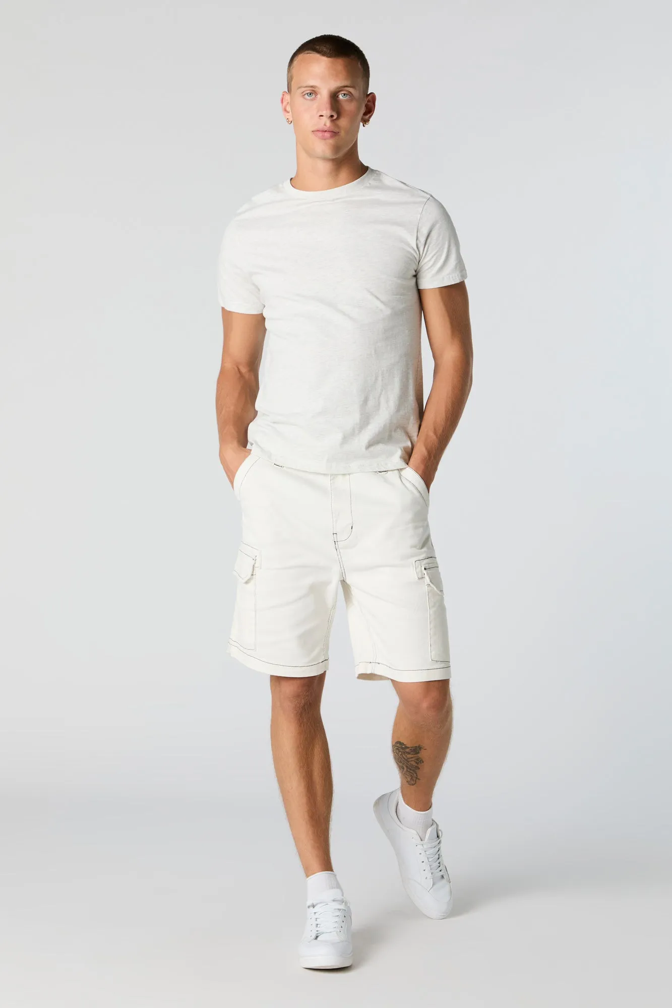 Contrast Stitch Denim Cargo Short