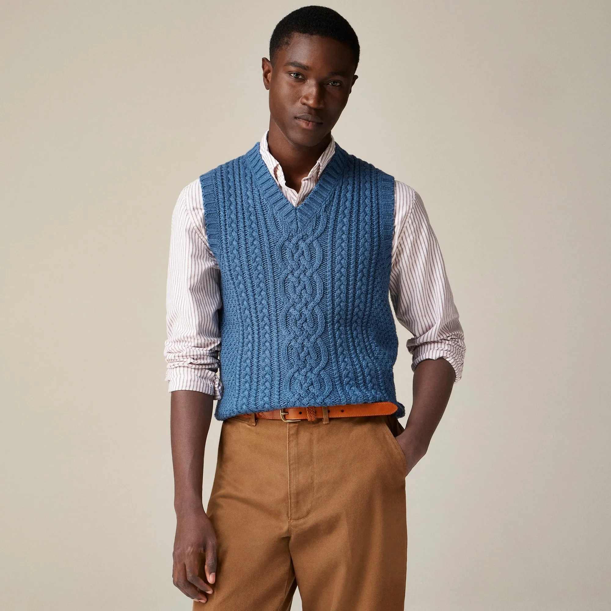 Cotton fisherman cable-knit sweater-vest