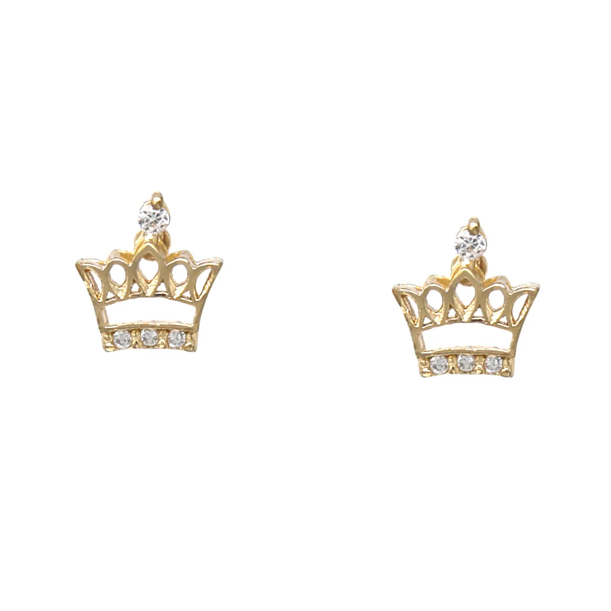 Crown Shape Cubic Zirconia Paved Stud Earrings-Pack of 3