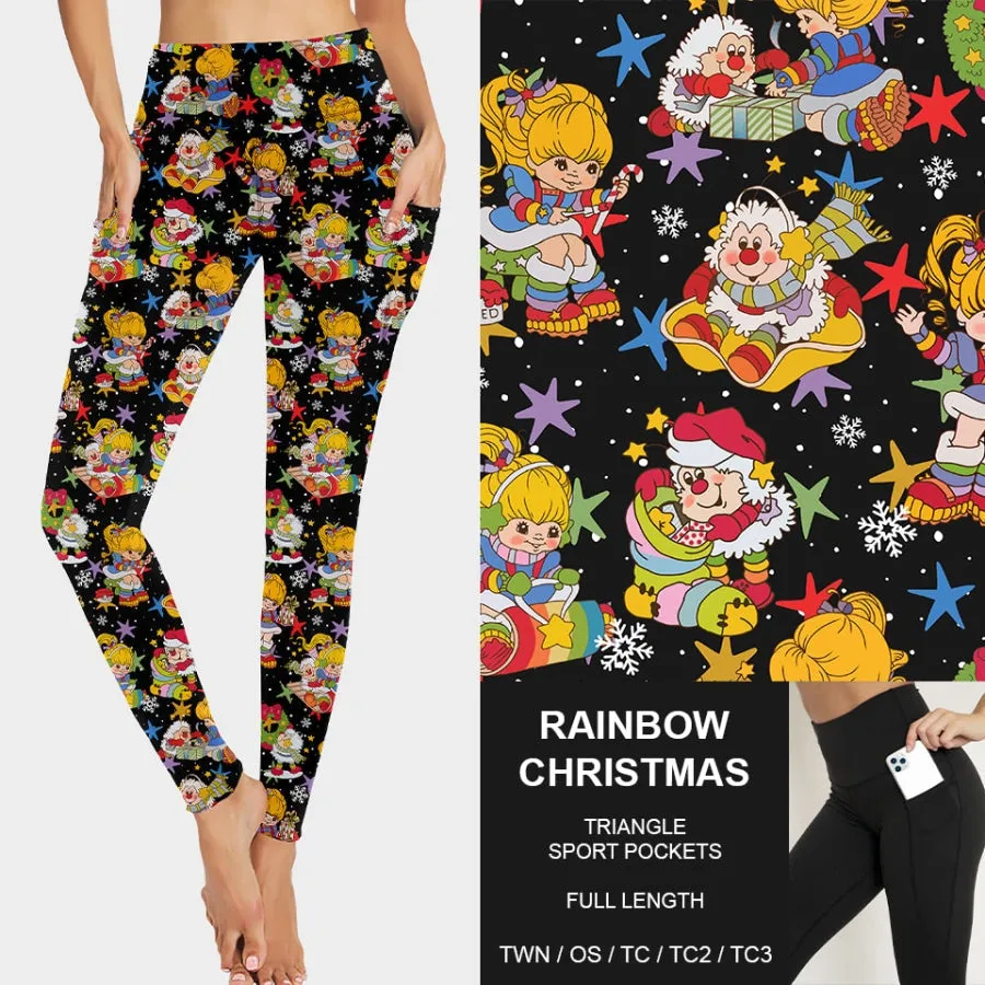 Custom Design Leggings with Sport Pockets - Rainbow Christmas