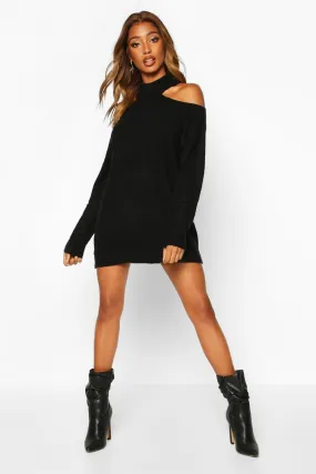 Cut Out Shoulder Knitted Sweater Dress