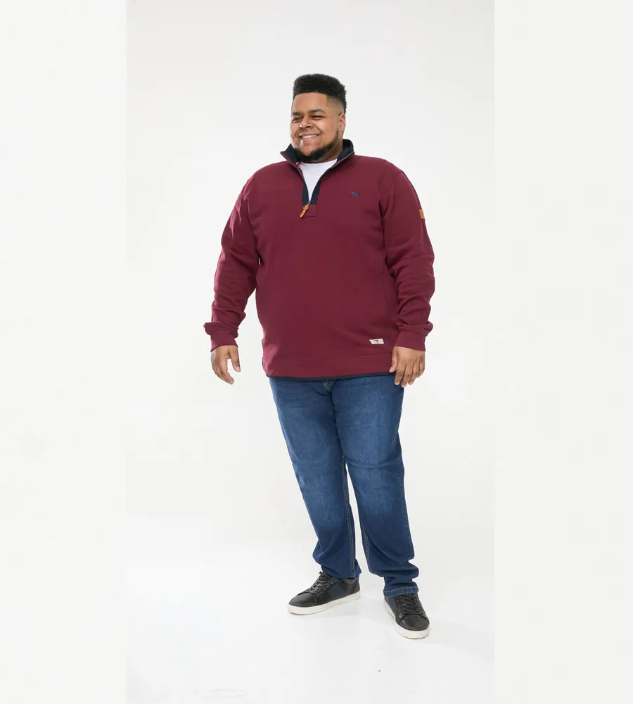 D555 Big Mens Burgundy Pique Fleece Sweatshirt With 1/4 Zip (HIRALDO)