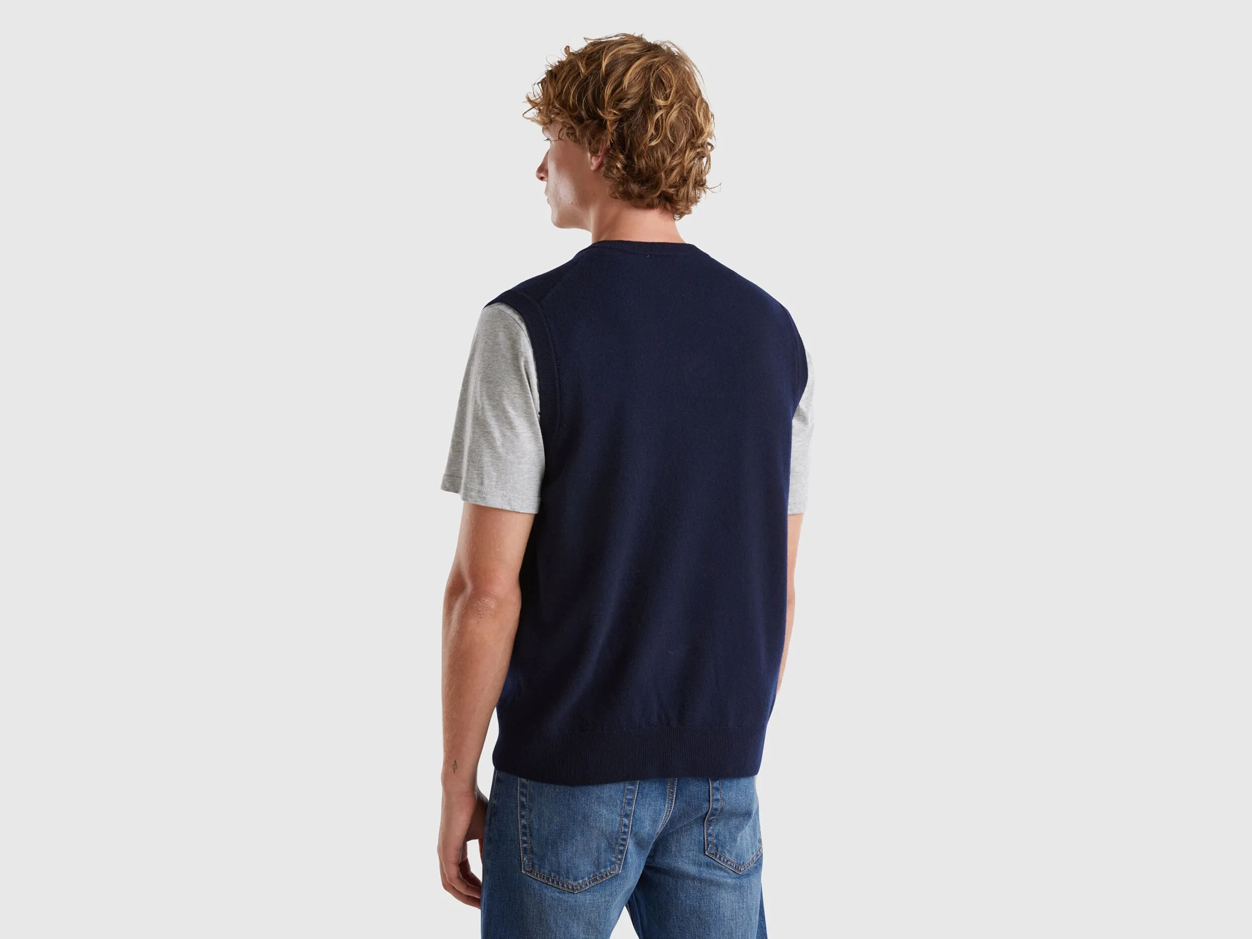 Dark blue vest in pure Merino wool - Dark Blue | Benetton