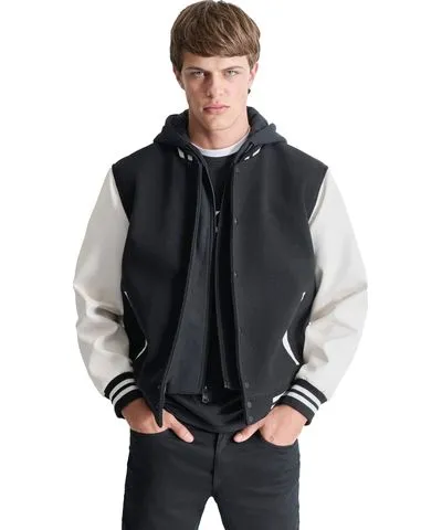 DKNY Men's Colorblocked Removable Hood Varsity Jacket