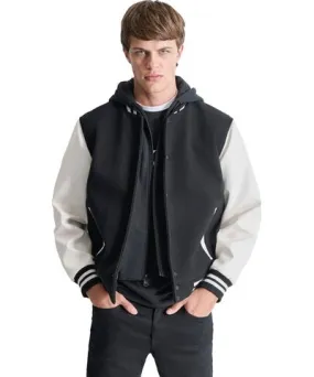 DKNY Men's Colorblocked Removable Hood Varsity Jacket