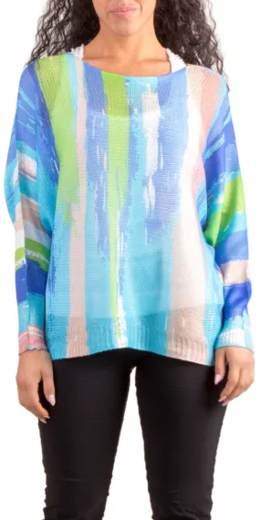 EMY BATWING MESH SWEATER WITH BRUSHSTROKE PRINT