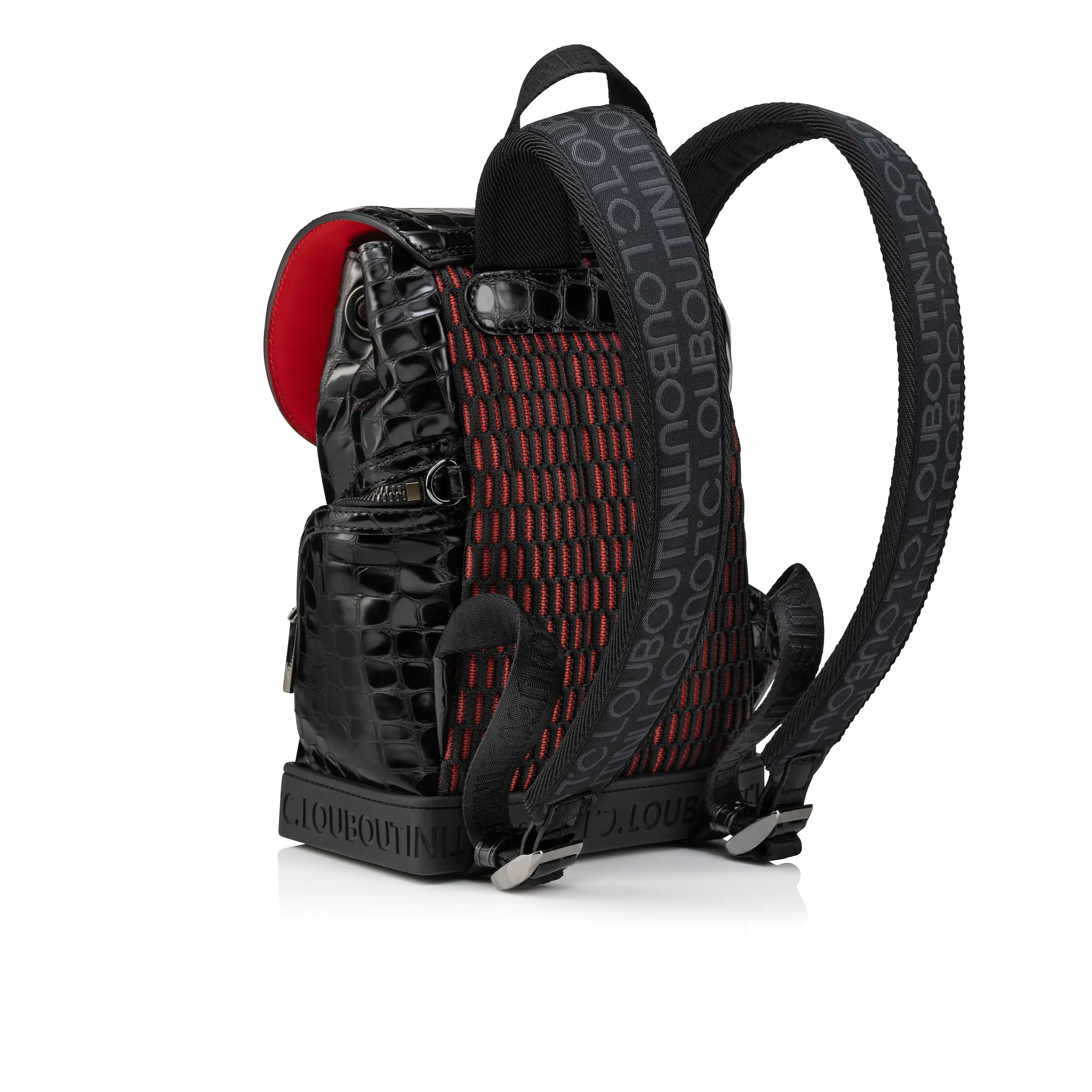 Explorafunk Backpack - Alligator embossed calf leather and mesh - Black