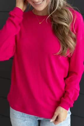 Express It All Knit Pullover Top- Hot Pink