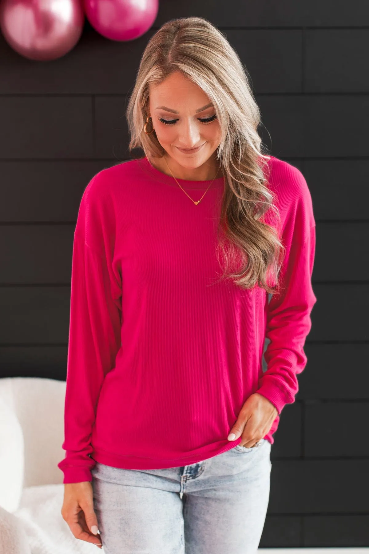 Express It All Knit Pullover Top- Hot Pink