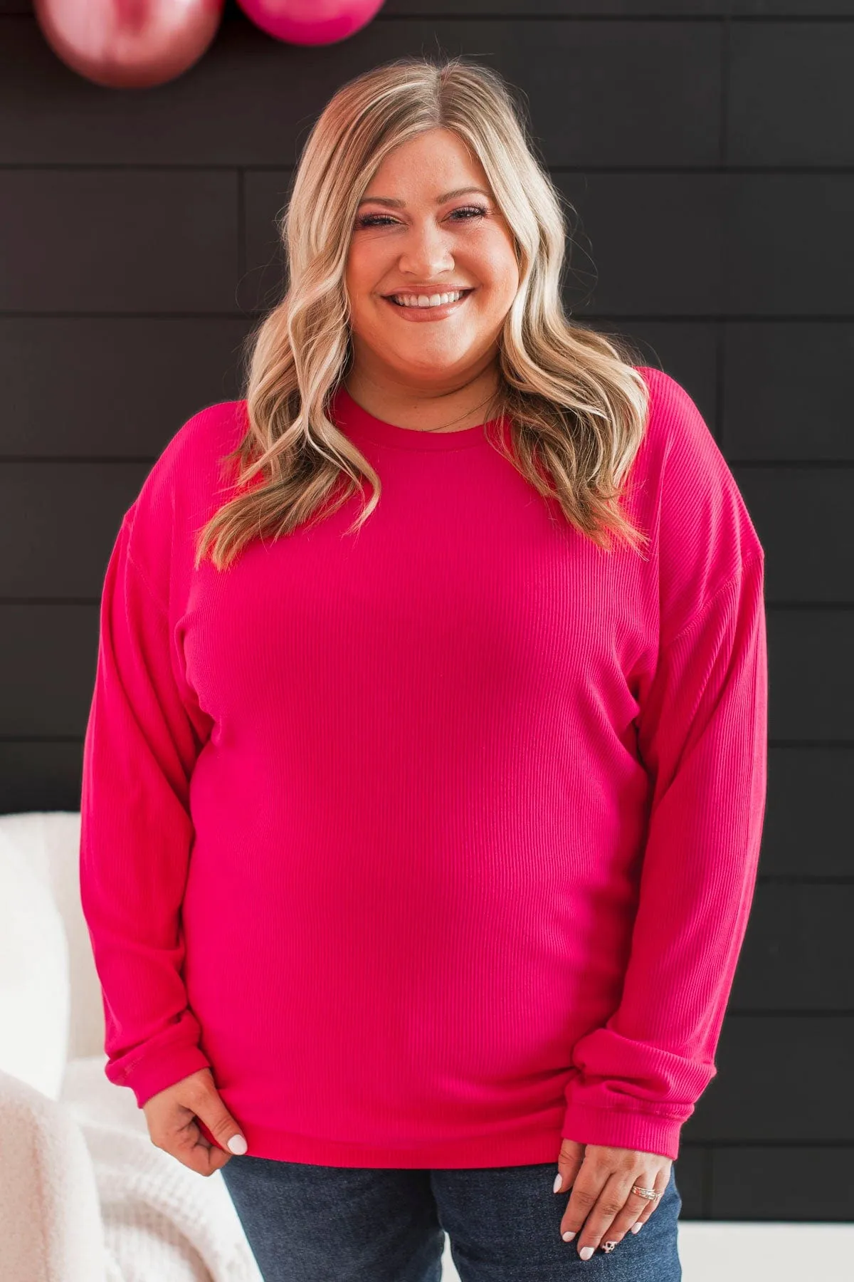 Express It All Knit Pullover Top- Hot Pink