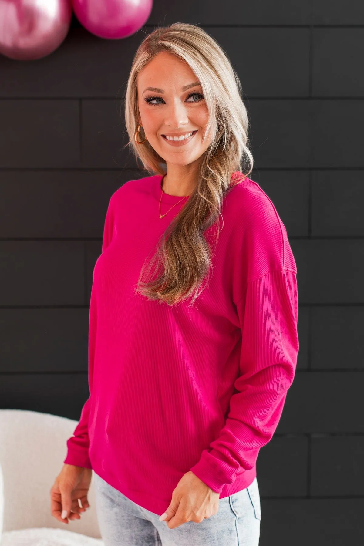 Express It All Knit Pullover Top- Hot Pink