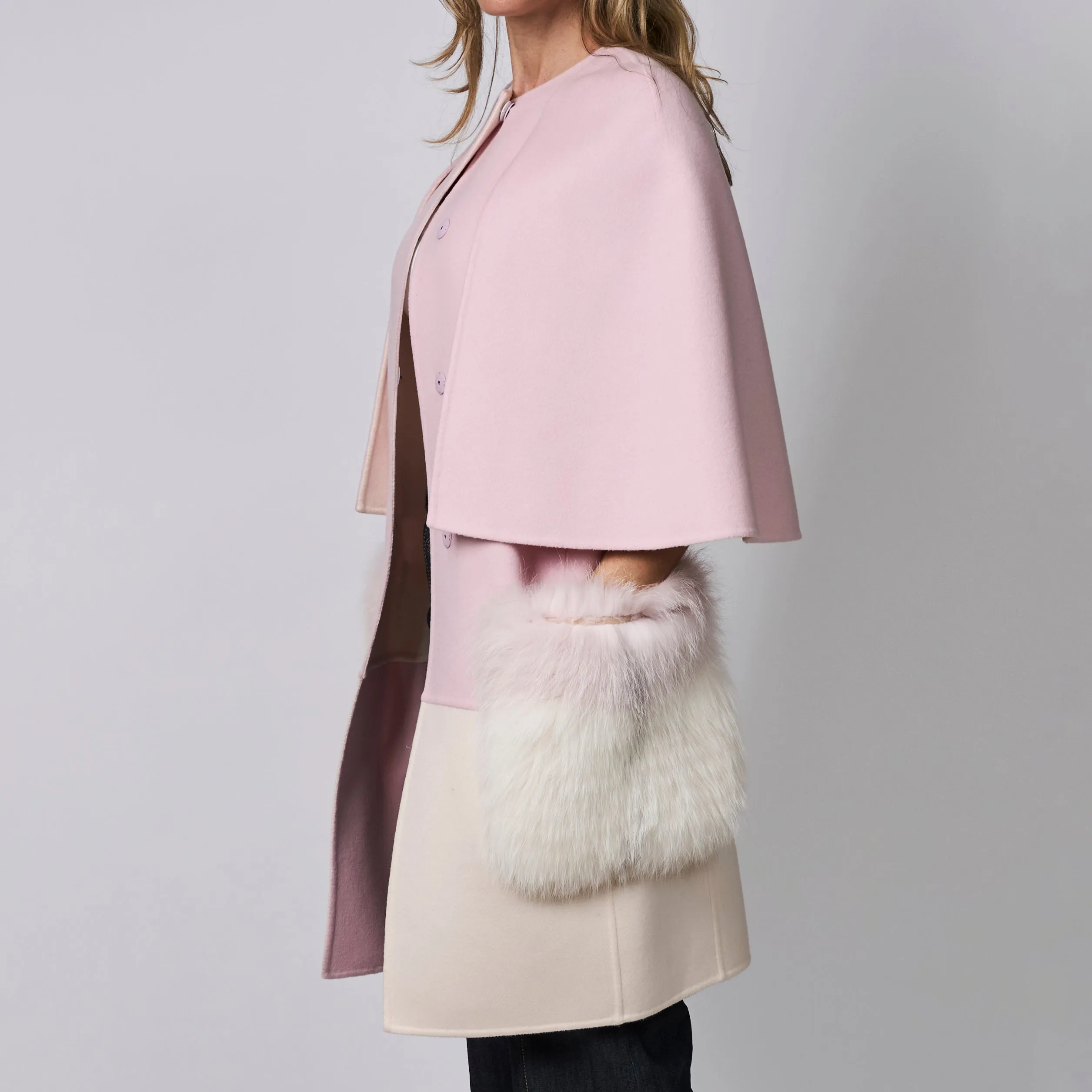 Fendi Pastel Pink & White Wool Cape Coat Size 36