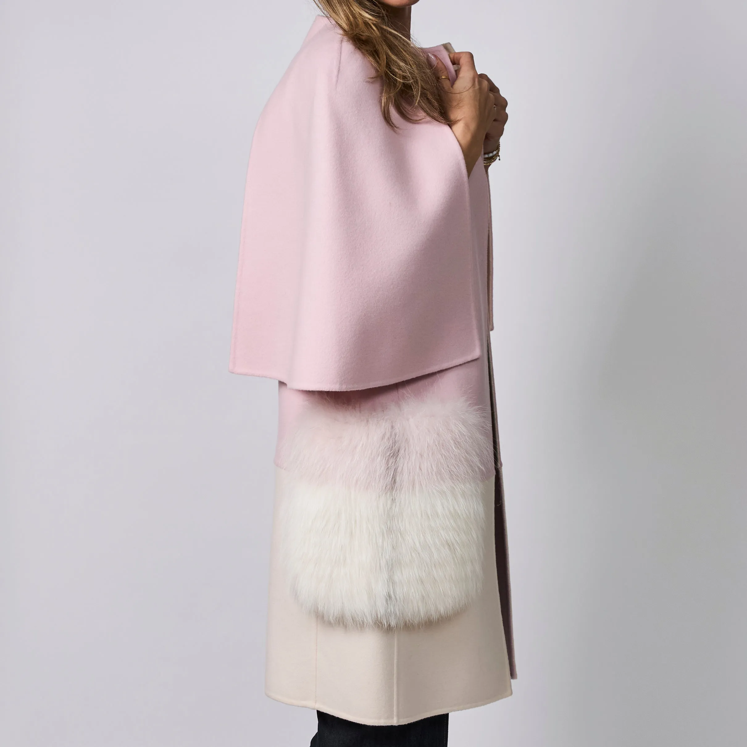 Fendi Pastel Pink & White Wool Cape Coat Size 36