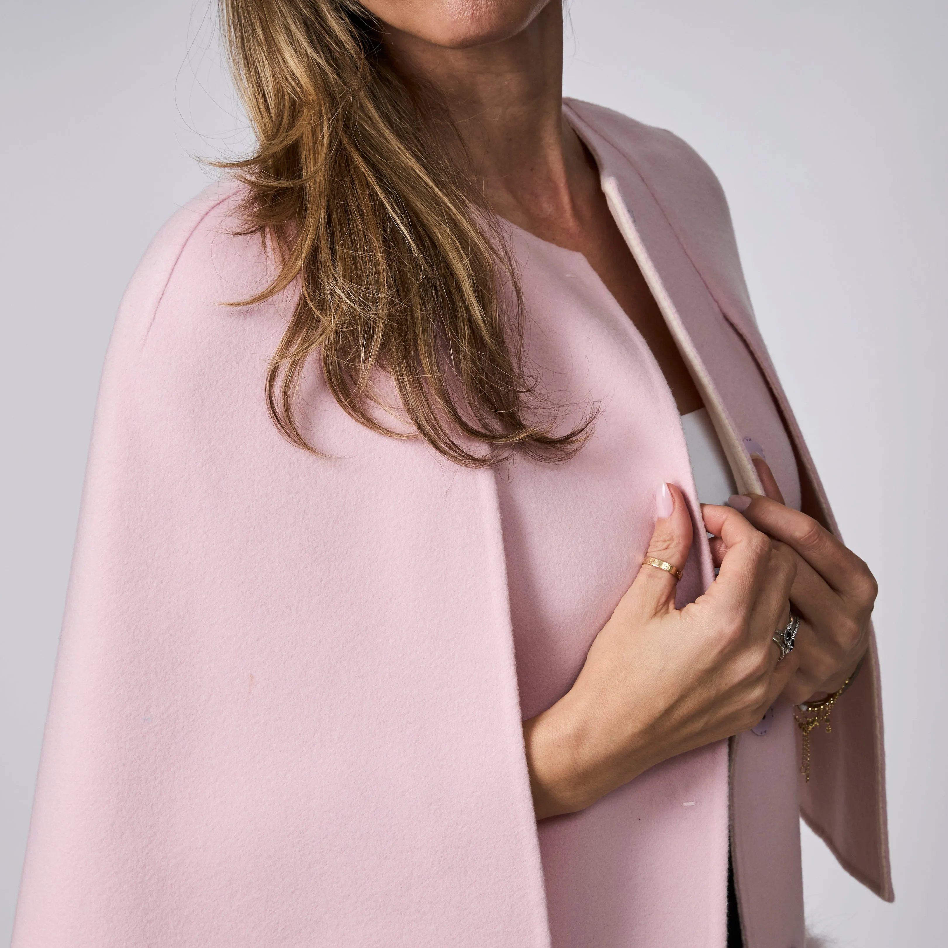 Fendi Pastel Pink & White Wool Cape Coat Size 36